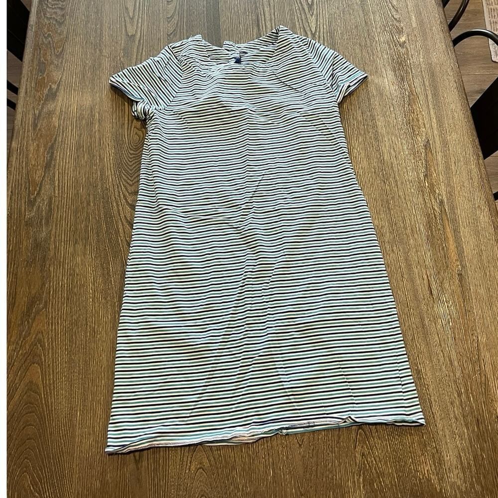 Merona Shift Dress Short Sleeve Round Neck Back Zip Striped Blue White Size XL